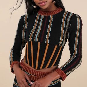 NWT MUTMA Bansho Black Multi Striped Wool-Blend Knit Corset Sweater Top Lulu’s